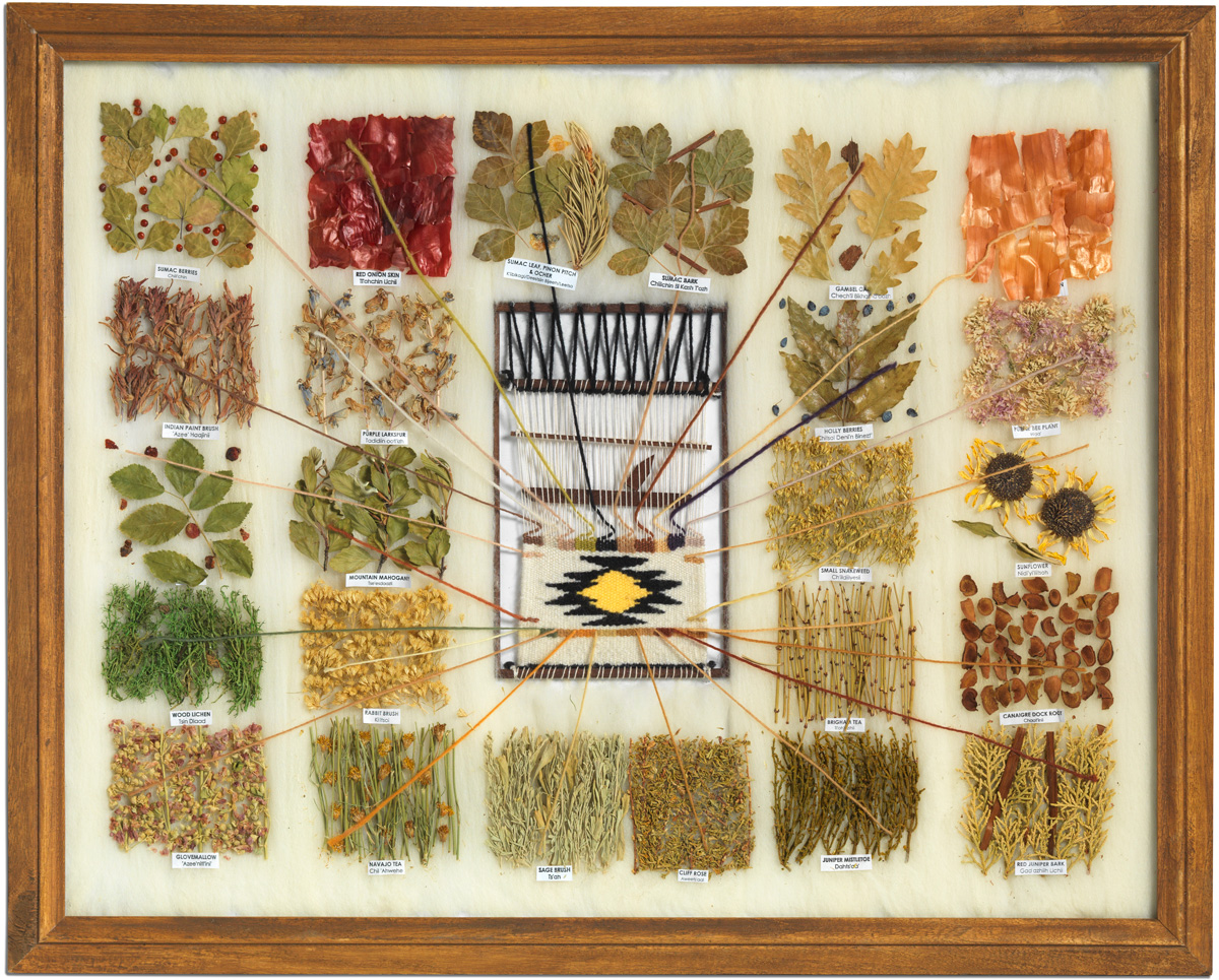 Wool weaving in frame with various natural dye sources