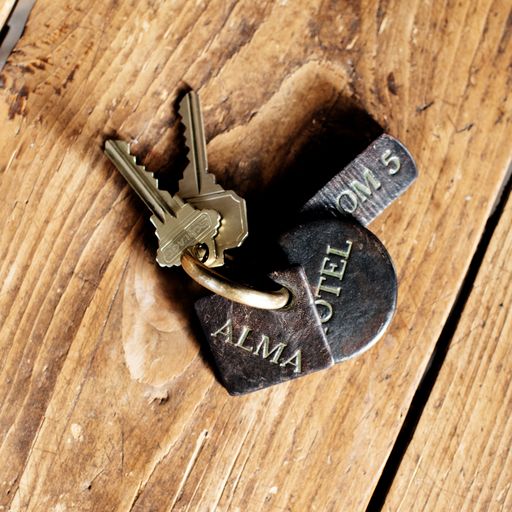 Hotel room keys with handmade leather tags